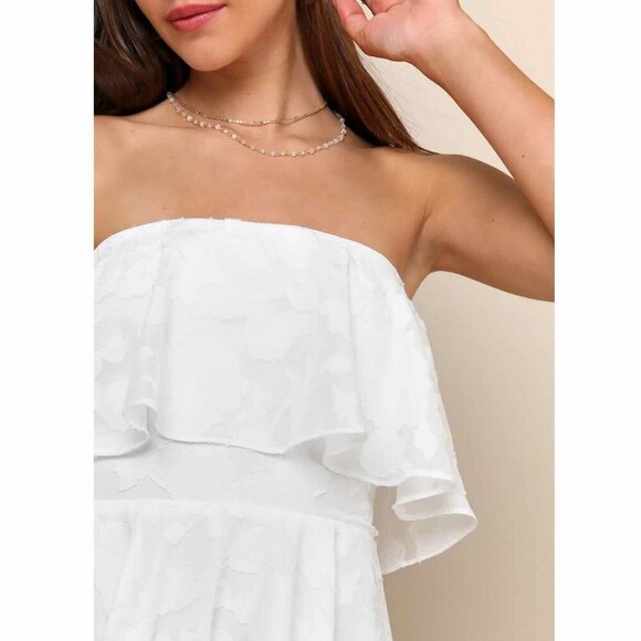 LIKE NEW Lulus White Floral Ruffled Strapless Dress Garden Cocktail Party - Picture 5 of 12